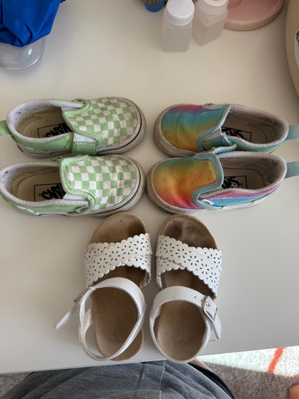 Vans Kids Slip-On Sneakers - Green Checkerboard & Rainbow Tie-Dye